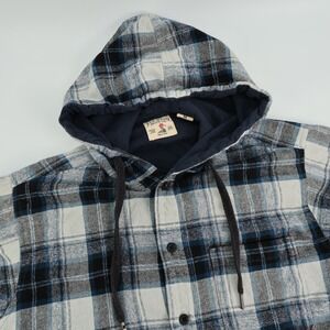 Red Head Brand Hooded Flannel Shacket Shirt Button Down Plaid Jacket Mens Medium